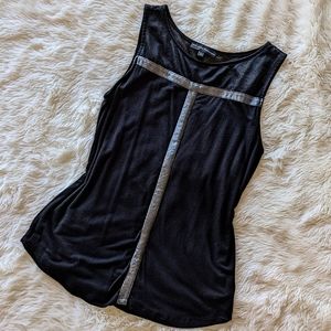 Black Top With Sheer Shoulders & Pleather Detail